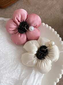 2pcs Flower Puff Pearl Small Hair Clips, Hair Accessories - Multicolor - View 9