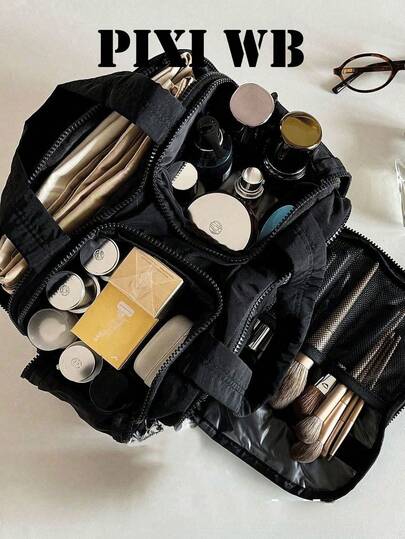 Bolsa de cosméticos feminina moderna, leve e espaçosa com vários bolsos. Bolsa de viagem multifuncional com zíper, ideal para viagens e férias. Essencial para viagens, indispensável para férias e volta às aulas. Bolsa de viagem para estudantes, bolsa de cosméticos feminina, bolsa essencial para viagens.