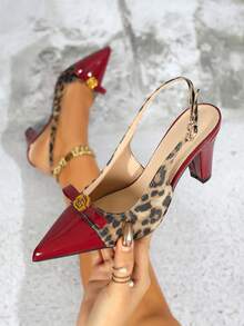 Women's High Heel Sandals, Thick Heel Hollow One-Strap Peep Toe Bowknot Pointed Toe Fashion Shoes - Burgundy - View 1