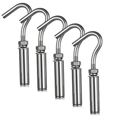 5 Pcs M6 304 Stainless Steel Concrete Anchors Hook, Concrete Wall Hook Heavy Duty Open Expansion Bolts Outdoor Wall Brackets Concrete Walls