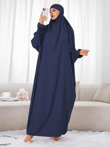 一件式穆斯林头巾和长袍，宽松长袍，袖子采用弹性设计，私密性高，优质穆斯林女性祈祷头巾，伊斯兰服饰头巾 - 彩色 - 查看 21