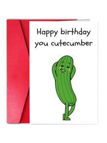 1pc Fun Cucumber Themed Birthday Card, Warm Friend Birthday Card, Birthday Gift, Creative Gift, Celebration Card, Festival Card, Gift Card, Creative Cartoon Pattern Card, Best Birthday Gift For Men - View 1