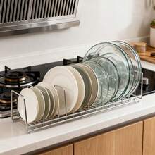 1pc Stainless Steel Bowl & Dish Drying Rack, Multi-Functional Silver Cutlery Storage Rack, Space-Saving Kitchen Bowl & Plate Drainer, Pot Lid Organizer - Silver - View 3