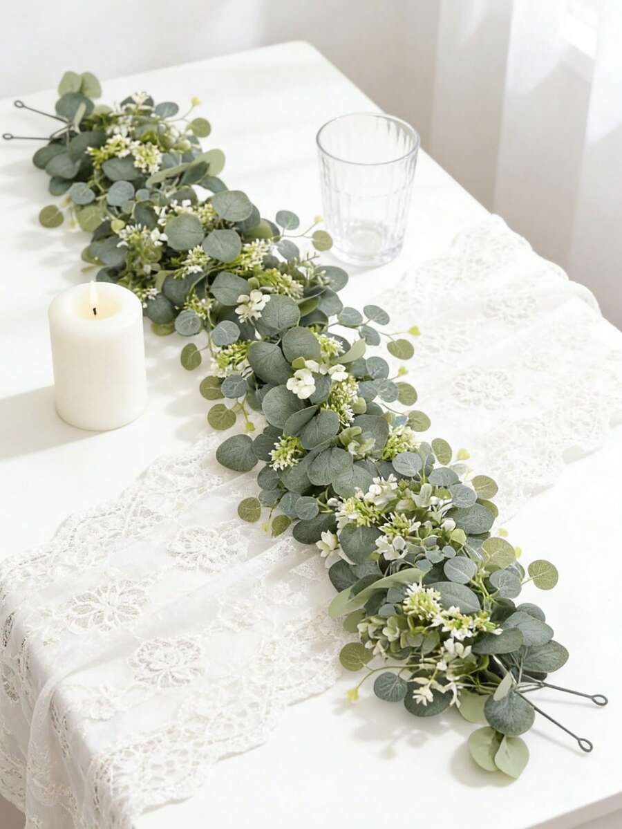 1/25pcs Artificial White Eucalyptus Vines, Silver Dollar Eucalyptus Leaf Starry Wreath, Artificial Green Leaf Vines, Suitable For Couple Dates, Home Decor, Yard Entrances, Annual Festivals, Wedding Backdrops, Party Wall Decor, Fireplace Mantel And Other Green Hanging Vine Decorations - Green 1 - View 1