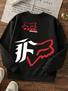 Boys And Children's Autumn And Winter Fleece Hoodie - Fox Head - Printed Pattern Design Round Neck Hoodie, Warm And Comfortable Pullover, 200g Polyester Soft Fabric, Local Warehouse, Suitable For Autumn And Winter Return To School, Vacation, Outdoor, And Travel Wear - màu đen - Xem 4