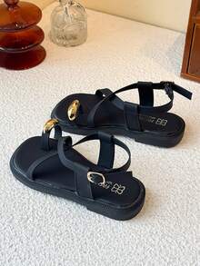 Girls' Princess Shoes, Toddler Girls' Versatile Minimalist Flat Sandals, Spring/Summer Girls' Hook And Loop Fashion Sandals - Black - View 5