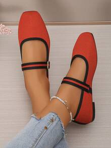 Giày lười đế bằng mũi vuông đính sequin, cỡ lớn 35-43, kiểu dáng thời trang mới mùa xuân/thu, giày lười đế mềm thoải mái, phù hợp với váy. - Vải màu đỏ cam - Xem 3