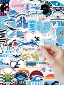53 Pcs Swim Theme Sticker Pack, Street Retro & Fresh Styles, "Oxygen Is Overrated" Quotes, Durable For Water Bottle, Laptop & Swim Bag, Scrapbook Stickers - Swim - View 3