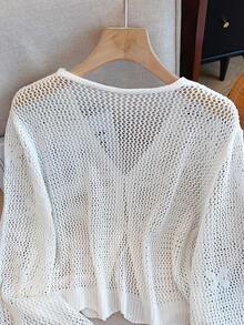 Áo khoác cardigan dệt kim khoét lỗ mùa hè dành cho nữ, kiểu dáng buộc dây phía trước, họa tiết bướm thanh lịch, duyên dáng và đa năng. - trắng - Xem 5