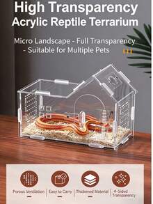 1个亚克力爬行动物宠物盒，蜘蛛蜥蜴蛇类饲养箱，小型透明饲养箱，方便观察爬行动物，也可作为礼物赠送 - 透明色 - 查看 1