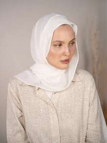 Bộ khăn trùm đầu chiffon 1 món, bao gồm khăn choàng và mũ lót, chất liệu chiffon mềm mại, thoáng khí, phù hợp cho sử dụng hàng ngày, lễ hội, cầu nguyện, hành hương. - Màu trắng sữa - Xem 6