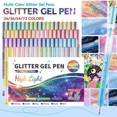 24/36/54/72 Colors High-Quality Glitter Colored Pens, Suitable For Art Students, Painting, Journaling, DIY, Drawing, Marking, Large Capacity Colored Pens