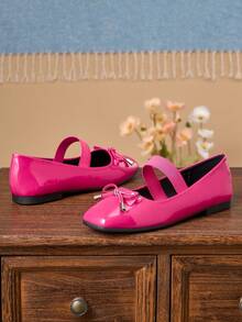 女士时尚方头浅口玫红色鞋，休闲办公百搭鞋，适合春夏户外穿着，高端蝴蝶结玛丽珍芭蕾平底鞋 - 玫紅色 - 查看 6