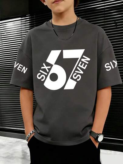 Tween Boy Casual Graphic Print Crew Neck Short Sleeve T-Shirt, Summer Top