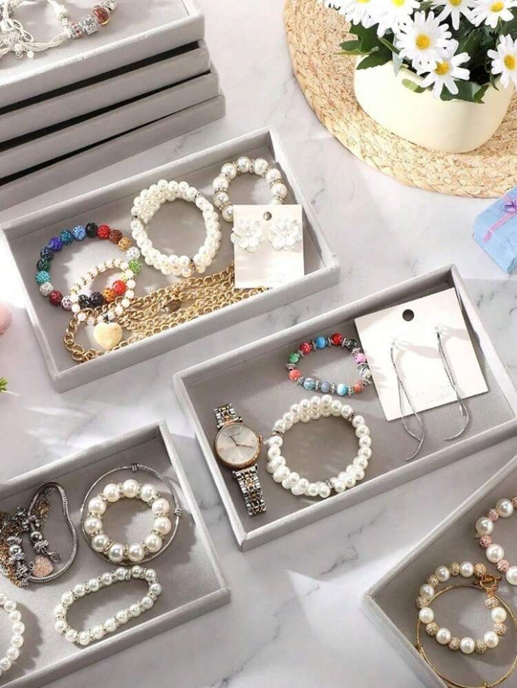 8 件/套珠宝展示托盘、珠宝盒、化妆品收纳盒、多功能配件收纳展示盒、可堆叠珠宝收纳托盘、桌面珠宝收纳展示盒，适用于耳环、项链、戒指、手链、吊坠、口红、珍珠、胸针、优雅便捷的卧室配饰 - 米色 - 查看 2