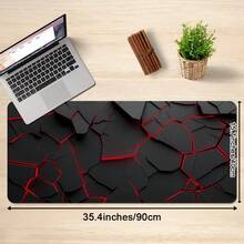 电脑桌垫 XXL 鼠标垫 大号鼠标垫 游戏桌垫 办公桌垫 防滑橡胶底 缝边设计 适用于游戏办公，红色裂纹几何图案 - 查看 6