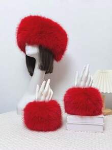 1 Set Women Winter Warm Hat And Wrist Warmer Suit, Casual Cute Fuzzy Hand Cuffs, Suitable For Outings, Dates, And Parties - MM1897 - View 20