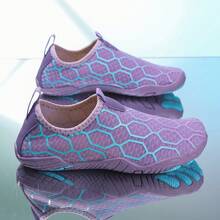 1双多功能运动透气男女通用赤足鞋，柔韧鞋底几何印花透气网面套脚瑜伽训练涉水运动鞋 - 紫色 - 查看 5
