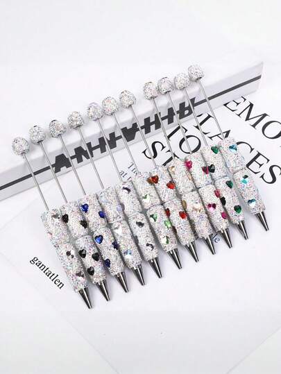 1/3/5pcs Diamond Heart-Shaped Beads DIY Colorful Beads Decor Ballpoint Pen, Diamond Ball Pen, Suitable For Education, High-Quality Creative Stationery, Suitable For Students, Office Signing Supplies, Suitable As Gifts For Students, Family, Friends And Colleagues, School Exam Supplies, Also Suitable For Valentine's Day, Birthday, Party And Back To School Season