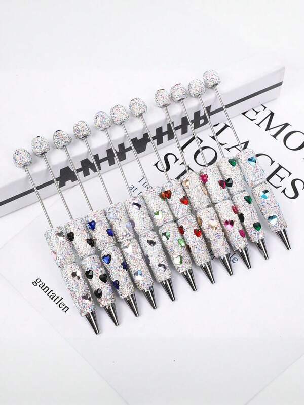 1/3/5pcs Diamond Heart-Shaped Beads DIY Colorful Beads Decor Ballpoint Pen, Diamond Ball Pen, Suitable For Education, High-Quality Creative Stationery, Suitable For Students, Office Signing Supplies, Suitable As Gifts For Students, Family, Friends And Colleagues, School Exam Supplies, Also Suitable For Valentine's Day, Birthday, Party And Back To School Season