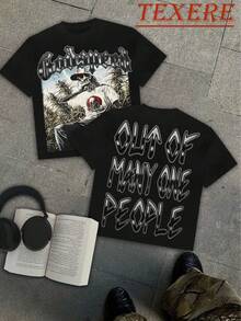 (180g 100 Percent Cotton T-Shirt) Men's T-Shirt Men's Casual  Comfortable, Fashionable T-Shirt, Street Style Double-Sided Printing Cotton   Playing Cards - màu đen - Xem 1