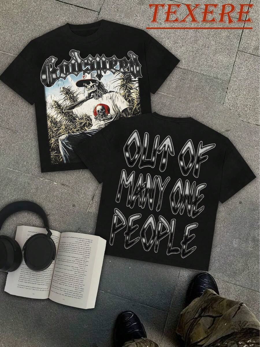 (180g 100 Percent Cotton T-Shirt) Men's T-Shirt Men's Casual  Comfortable, Fashionable T-Shirt, Street Style Double-Sided Printing Cotton   Playing Cards - màu đen - Xem 1