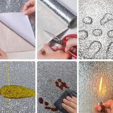 1卷银色自粘铝箔墙纸 - 防水PVC厨房防油贴纸，适用于台面、橱柜、家具 - 純色 - 查看 4