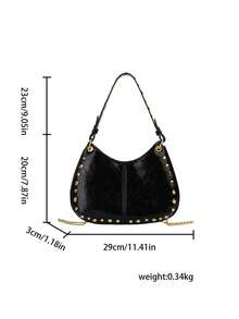Punk Street Style Rivet Adjustable One Shoulder Crossbody Saddle Bag For Women - Black - View 6