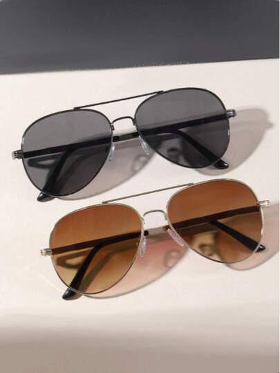 2 Pairs Of Aviator Style Metal Outdoor Driving Beach Fashion Glasses, Suitable For Daily Wear, Creating A Streetwear Look, Can Be Paired With Sweaters, Jackets, Hoodies, Leggings, And Cargo Pants, Ideal For Summer Beach Vacations, Outdoor Activities, And Traveling.