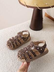 1 Pair Polka Dot Summer Toddler Shoes, Girls Closed Toe Sandals, Princess Baby Beach Shoes - Brown - View 3