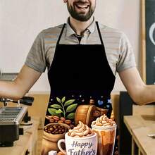 1pc New Coffee Themed Apron, Featuring Latte Art Cup, Iced Coffee, Mocha Pot, Coffee Grinder, Coffee Beans, Sugar Cubes And Leaf Elements, Suitable For Home Kitchen And Cafe Use - A - View 6