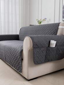 1 pieza Funda duradera para sofá, fácil de limpiar, protector de sofá amigable con las mascotas, diseño acolchado de diamante, se ajusta a 1/2/3 plazas, transpirable para todas las estaciones, funda moderna para sofá con bolsillos laterales - Gris - Ver 7