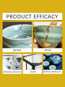 Ceramic Repair Kit, Gold Adhesive Deeply Bonds Broken Ceramics, Glass Cracks, Artistic Texture - A - View 3