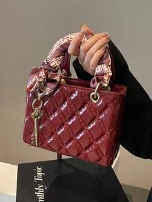 Rhombus glänzende vielseitige Schulter Umhängetasche, modische kleine quadratische Handtasche - Bordeaux - Übersicht 2