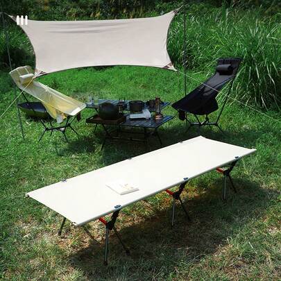 Cama de camping portátil multicolor, cama de campaña plegable y compacta para una sola persona, cama de campaña para mochileros, cama de camping ligera de aleación de aluminio para exteriores, cama elevada para siesta en la oficina