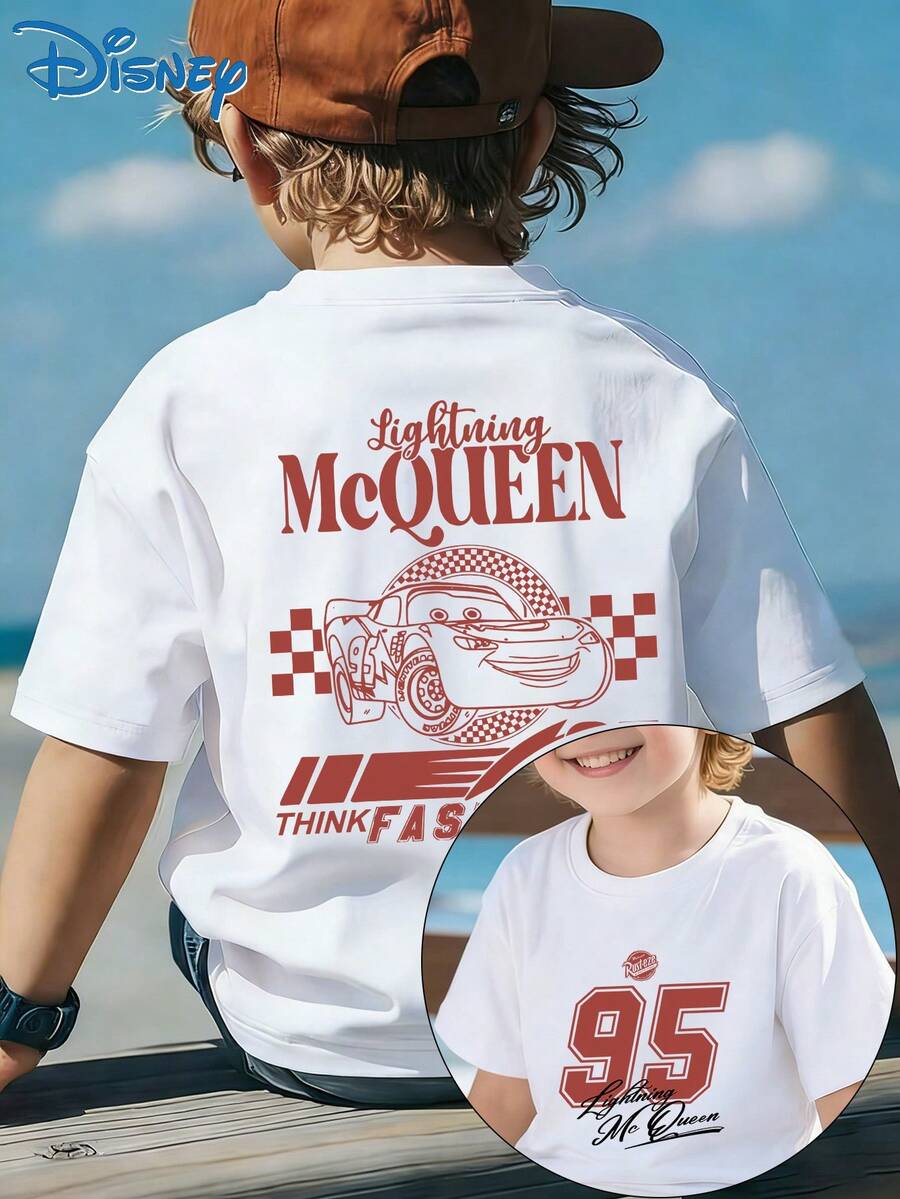 [Disney Licensing]A Short-Sleeved T-Shirt Suitable For Boys. The Front Features The Design Of Lightning McQueen From "Cars". It Is Perfect For Use As A Gift For Any Occasion. - trắng - Xem 1