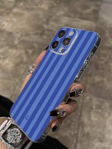 1pc Blue Striped Painted Transparent Protective Phone Case Compatible With IPhone 17pro/17Air /17/17promax16/11/16pro/16plus/16promax/16e/15Promax/13/14/12/XS/XR/7G/8P, Galaxy S25/S25PLUS/S25 Ultra/A16/A36/A26/A56/A50/A12/A32/A52/A72/A51/A21S/A13/A14/S24/S24PLUS/S24Ultra,S22/A52/A53/A54/A55S23/, 11/12Pro/12/12X/13Pro/14Pro/15Pro/, 10/9/Note9/12c/Note11pro/Note8Pro Shockproof Phone Case - Multicolor - View 3