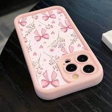 Pink Bow Floral Phone Case. Suitable For IPhone 17, 16, 15, 14, 13, 12, 11, Pro Max Plus, And Galaxy S26/S25/24/23/22/21/ULTRA/PLUS/FE/A36/A35/A34/A33/A16/A15. Thickened Frame, Drop-Proof Soft Silicone Protective Case. Suitable For Women And Girls. - 彩色 - 查看 3