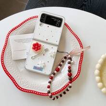 3D草莓蛋糕波点皮革折叠手机壳，带链条，适用于三星Galaxy Z Flip3 5G/Galaxy Z Flip 4 5G/Galaxy Z Flip 5 5G/Galaxy Z Flip 6 5G/Galaxy Z Flip 7 5G，可爱时尚的折叠手机保护套 - 彩色 - 查看 6