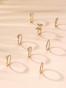 8pcs/Set Bohemian Style Rhinestone Butterfly Rings Set, Gift For Women - Silver - View 9