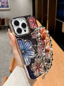 闪粉电镀复古简约个性化3D彩绘花卉TPU手机壳，兼容 14、14 Pro、14 Plus、14 Pro Max、15、15 Pro、15 Pro Max、16、16 Pro、16 Plus、16 Pro Max - 銀色 - 查看 2