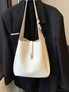 新款时尚纯色大容量手提包，休闲时尚水桶包，多功能单肩斜挎包，适合工作通勤。 - 白色 - 查看 8
