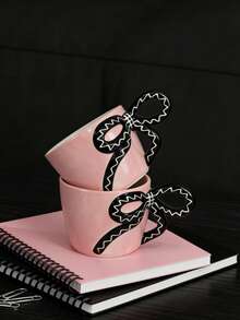 1pc Creative Hand-Painted Ceramic Bowknot Handle Coffee Mug, Home Use - Multicolor - View 2