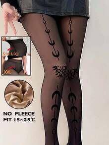 1 đôi quần tất nữ 300g/220g/80g màu đen xuyên thấu họa tiết trăng khuyết, kiểu dáng công sở và gợi cảm mùa thu/đông, quần tất cỡ lớn, lớp lót ấm áp, lớp lót giữ ấm (thích hợp cho nhiệt độ 0-15°C), thoải mái. - màu đen - Xem 3