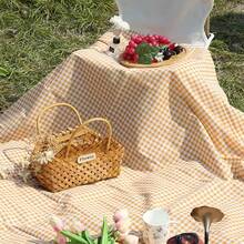 1 Outdoor Simple Checkered Picnic Mat, Lawn Outing Tablecloth, Moisture-Proof Cotton And Linen Picnic Mat - A - View 8