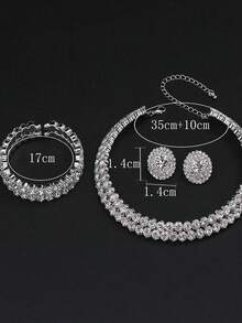 4pcs/Set Double Row Design Bridal Women's Fashionable Sparkling Crystal Necklace Set, Sexy Jewelry Set Suitable For Weddings, Birthday Gifts, Parties. - Silver - View 5