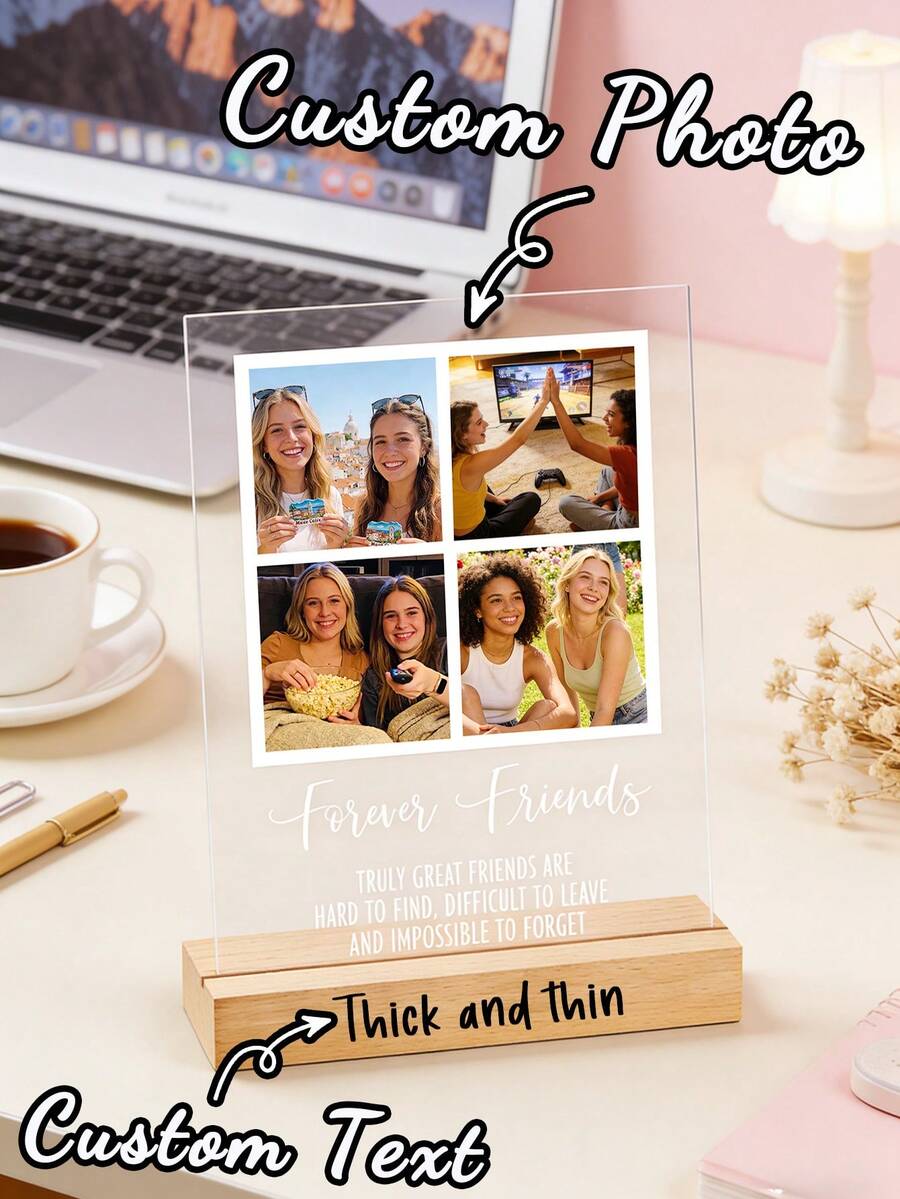 Customized Photo Plaque With Personalized Image And Text, Wooden Or Acrylic Base, Handmade Scratch-Resistant Acrylic Decor For Home, Bedroom, Desktop And Office Display, Unique Personalized Gift