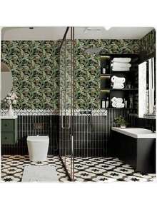 1卷复古植物自粘墙纸，可移除乙烯基贴纸，适用于宿舍、餐厅、浴室、厨房、家居装饰、抽屉衬垫、桌面、家具翻新，易于安装，尺寸：45厘米*500/300/100厘米 - 綠色 - 查看 6