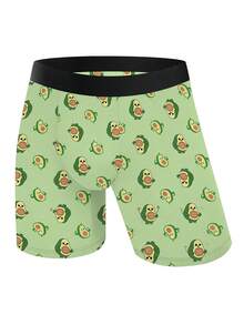 1 chiếc quần boxer nam in hình quả bơ, thiết kế họa tiết trái cây hoạt hình, quần lót cạp trung cá nhân hóa, mặc hàng ngày thoải mái. - màu xanh lá - Xem 3