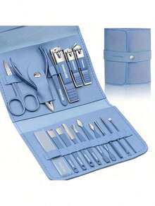 16-Piece Premium Stainless Steel Manicure And Pedicure Set - Modern Style Nail Clipper Set With Straight-Edge Nail File, Ear Pick, And Scissors - Professional Travel Beauty Care Set - Bộ 16 món màu tím - Xem 7